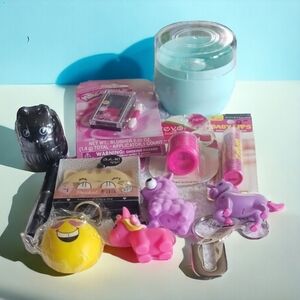Girl Lot Pocket Mirror, 5 keychains, Cat Hand Cream Rose, Cat Lip Gloss New,